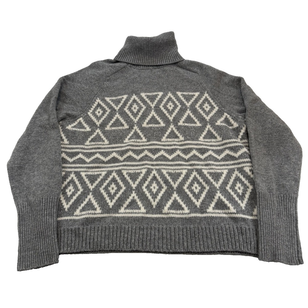 J. Crew Women Gray Wool Cashmere Blend Fair Isle Turtleneck Sweater E6055 Size L